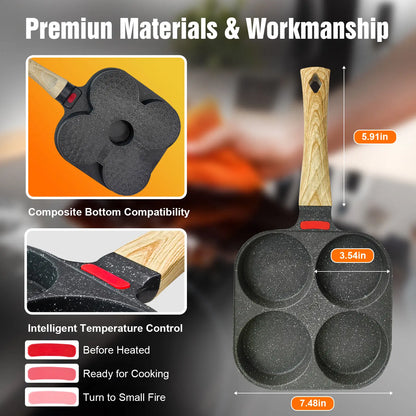 4-Cavity Nonstick Breakfast Frying Pan – Mini Egg & Burger Pan for Perfectly Even Cooking
