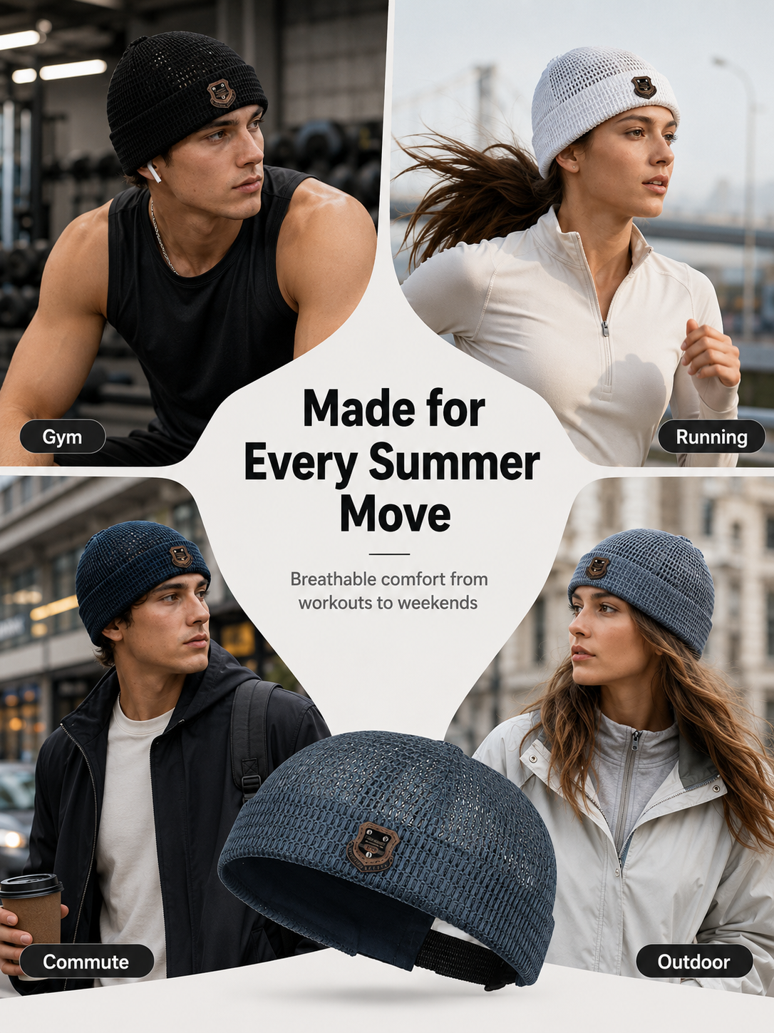 🏃 Lightweight Netting Beanie – Breathable Cuffed Skull Cap for Summer Runs