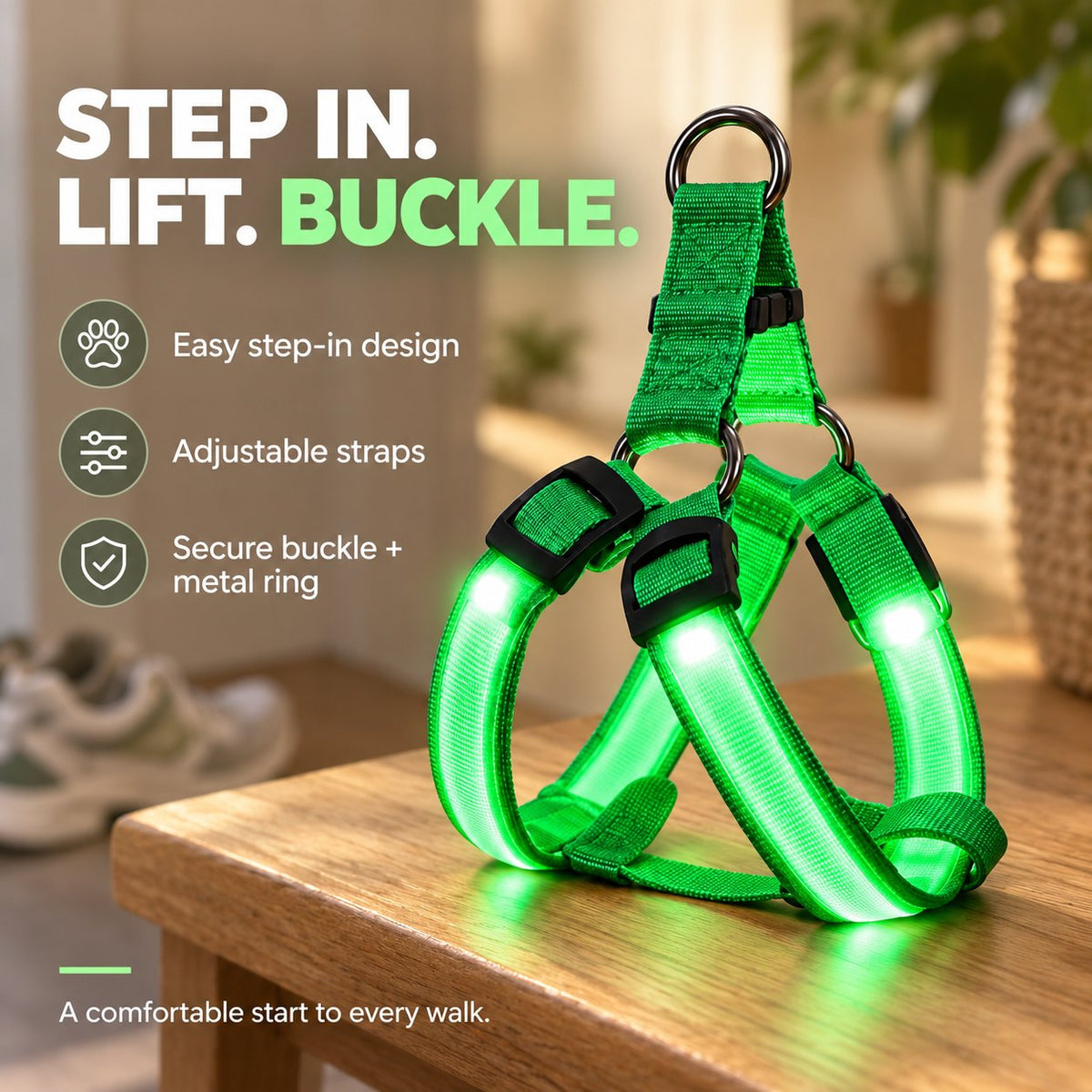 🐕 3-Piece Rechargeable LED Dog Walking Kit ✨ Light-Up Harness, Collar & Leash for Safer Night Walks！！！