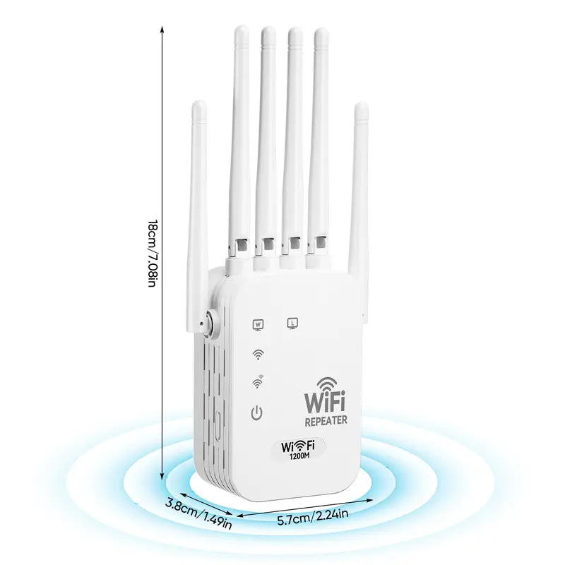 WiFi Extender 2026 6-Antenna Strong Signal, 1200Mbps Dual Band (2.4GHz) Booster, Wide Signal Coverage