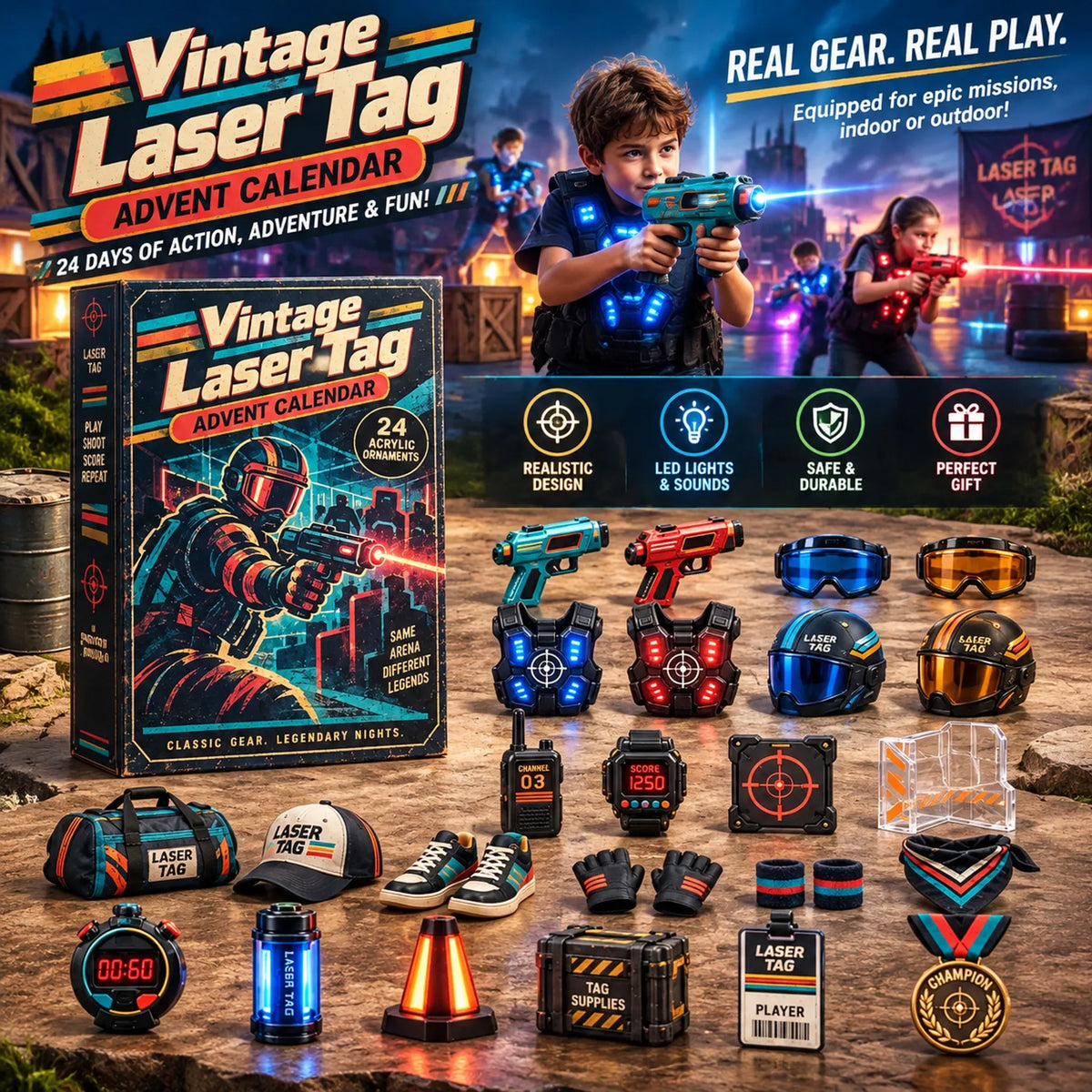 🔥Vintage Laser Tag Advent Calendar 2026 - 24-Day Festive Countdown Charms Blind Box