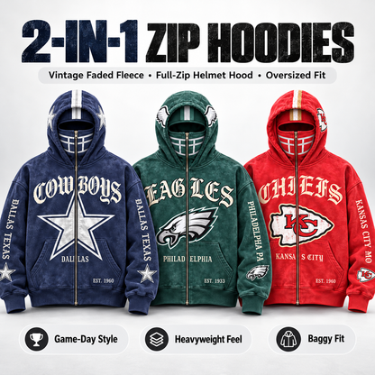 🏈 2-in-1 Football Full-Zip Hoodie for Men & Women – Helmet-Style Zip Hood, Oversized Fit, Long Sleeve Game Day Pullover Jacket for Football Fans 🏆