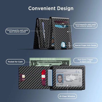 Modern Minimalist Pop-Up Wallet – RFID Blocking Aluminum Card Holder with Premium Leather, Quick Access Design & Cash Storage