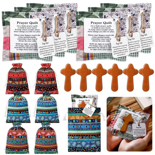 🎁Pocket Prayer Quilt Set | Mini Handmade Prayer Blankets with Cross & Drawstring Bag Christian Gifts✝️🎁