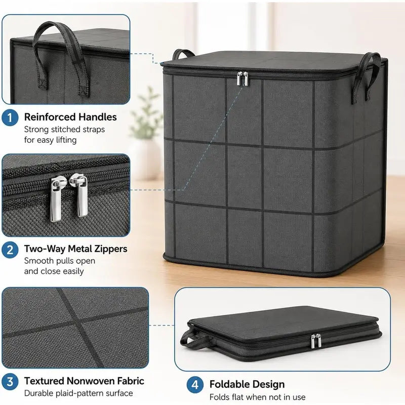 Large Zippered Reinforced Foldable Fabric Organizer Bin