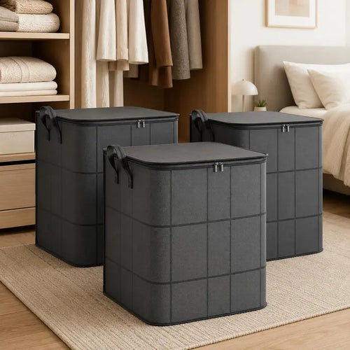 Large Zippered Reinforced Foldable Fabric Organizer Bin