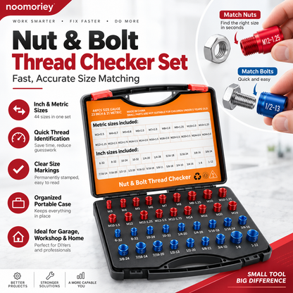 26/44-Piece Nut & Bolt Thread Checker – Metric & SAE Thread Gauge Kit with Storage Case