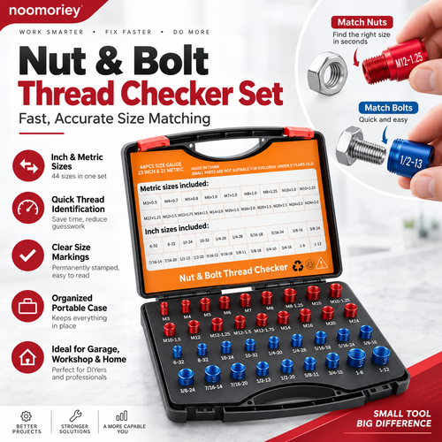 26/44-Piece Nut & Bolt Thread Checker – Metric & SAE Thread Gauge Kit with Storage Case