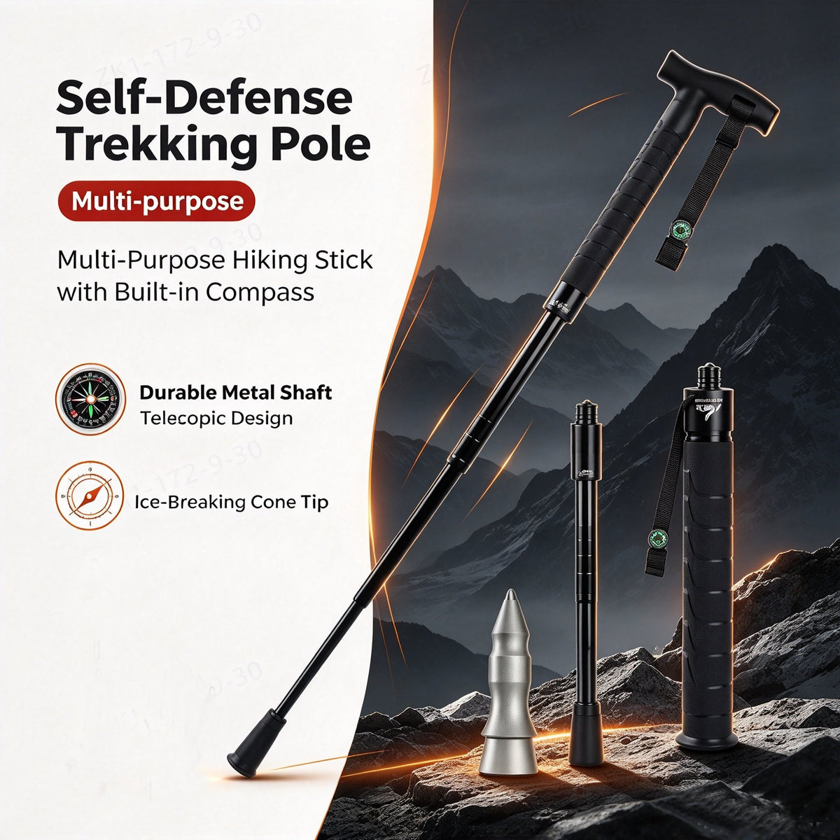 GS183 FOX Telescopic Hiking Trekking Pole with Self-Defense Baton