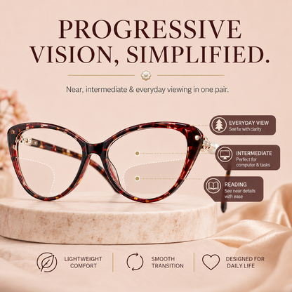 CAT EYE WITH PEARL HINGE PROGRESSIVE MULTIFOCAL READING GLASSES
