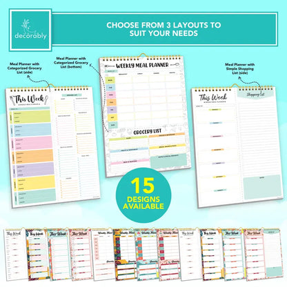 52 Sheets Pastel Undated Magnetic Weekly Meal Planner and Grocery List Notepad