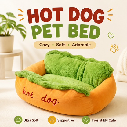 🌭 Hot Dog Dog Bed – Cute Plush Pet Sofa for Small Dogs & Cats