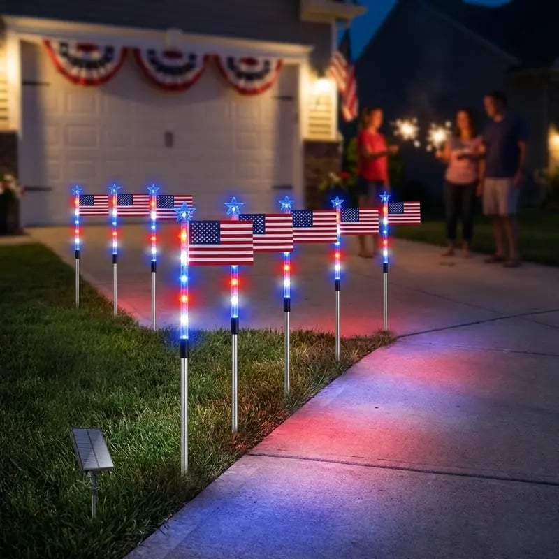 🔥8 Solar American Flag Pathway Lights for 250th Independence Celebration✨