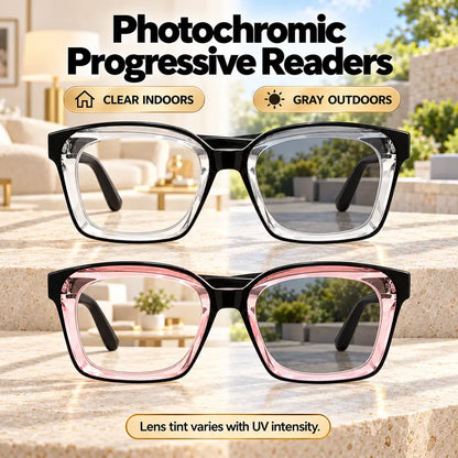 👓 Smart Progressive Reading Glasses – Photochromic Color-Changing Lenses with Blue Light Filtering for Men & Women
