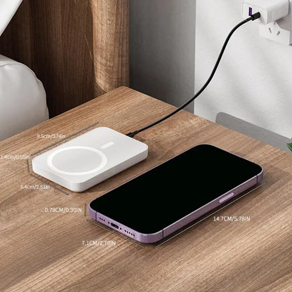 5000mAh Magnetic Power Bank for iPhone 12–17 Series, Works Best with MagSafe Case or No Case
