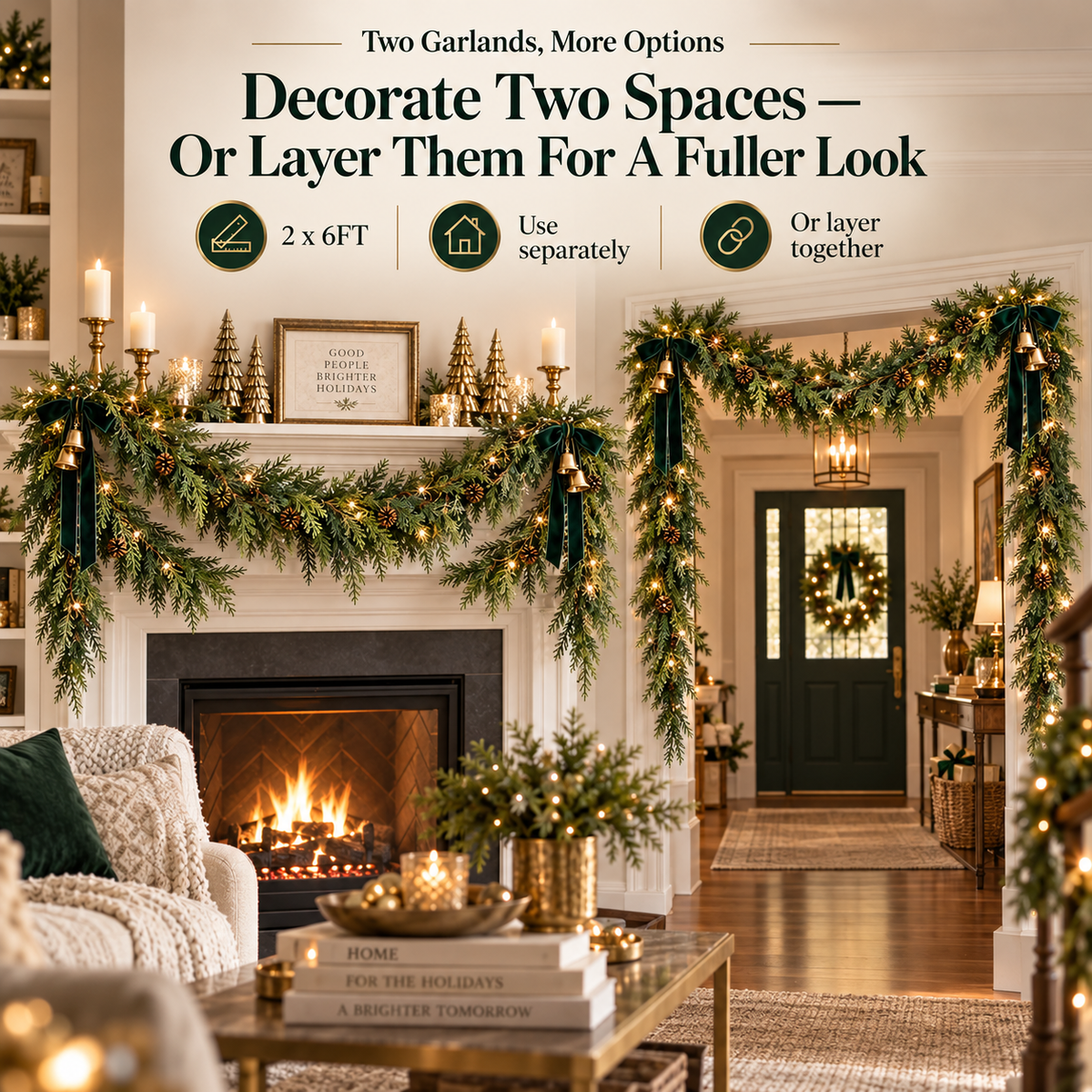 🎄 2-Pack 6FT Real-Touch  Artificial Cedar Garland