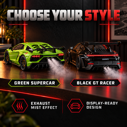 🏎️💨 Track-Inspired Sports Car Display Model – Exhaust Mist Effect Collector Decor!!!
