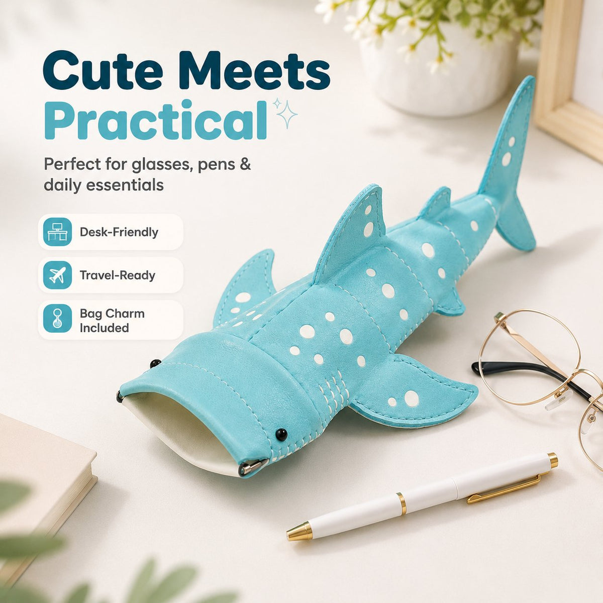 🦈🌊Cute Whale Shark Shaped Pouch | Novelty PU Leather Glasses & Small Essentials Storage Bag 🌊