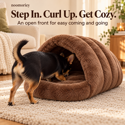 🐾 Cozy Plush Pet Cave Bed – Semi-Enclosed Hideaway with Padded Rim for Dogs & Cats