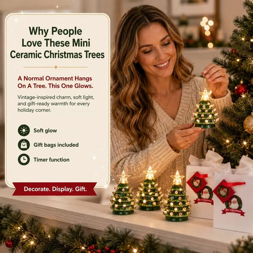 Mini 4.5-inch retro LED ceramic Christmas tree (lighted)—suitable for holiday decor or as a gift
