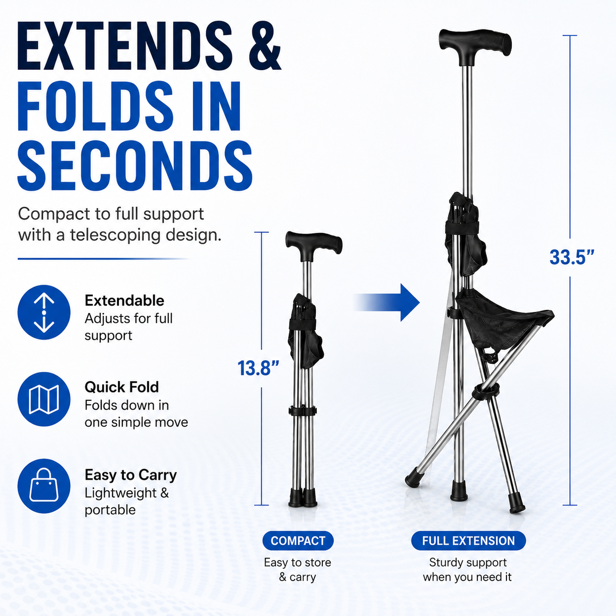 Folding Portable Cane Chair – 2-in-1 Walking Stick & Rest Seat for Seniors