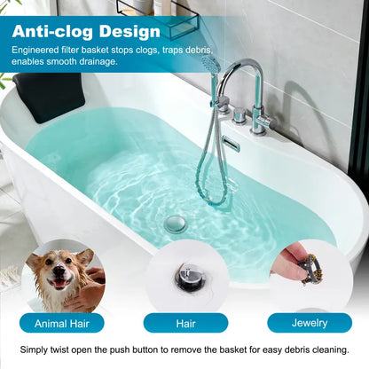 Brass & SS Anti-Clogging Deodorizing Bathtub Drain Stopper with Hair Catcher