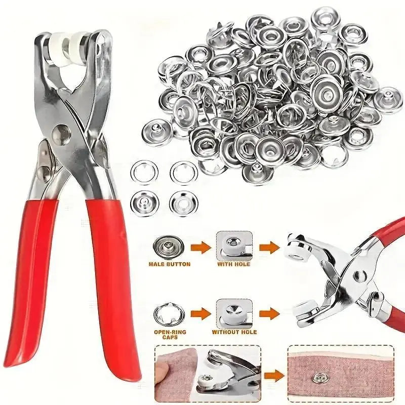 Seamless Stitching Sewing Kit Tools,Including 100pcs Invisible Colored Metal Buckle & 1 Count Manual Pressure Pliers