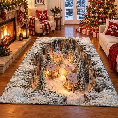 🎄 3D Optical Illusion Christmas Rug – Bring a Hidden Winter Village to Your Floor ✨