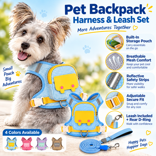 🎒 Pet Backpack Harness & Leash Set – Built-In Storage for Everyday Walks