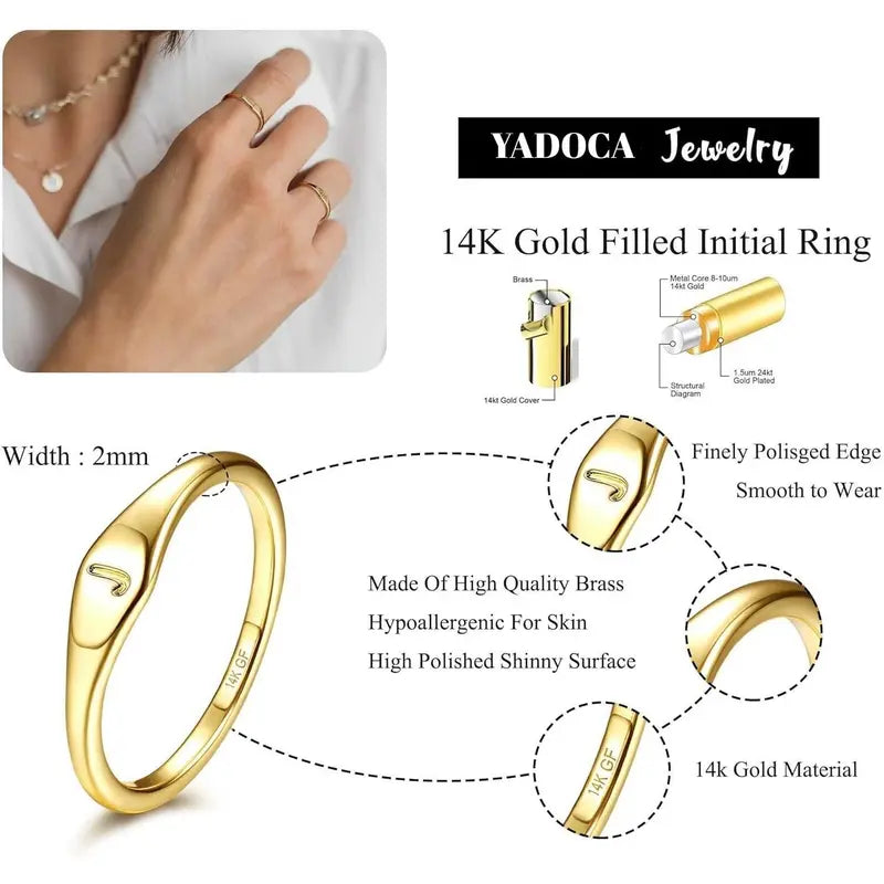 14 Karat Plated Gold Filled Initial Band Dainty Stacking Rings