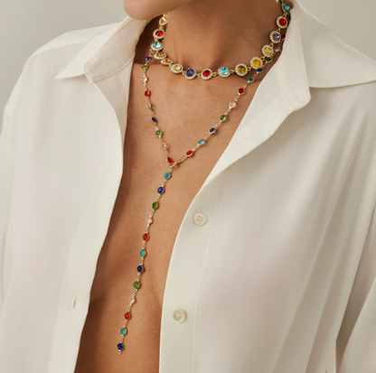 🌈 Women’s Boho Crystal Necklace Set – Colorful & Chic Style ✨