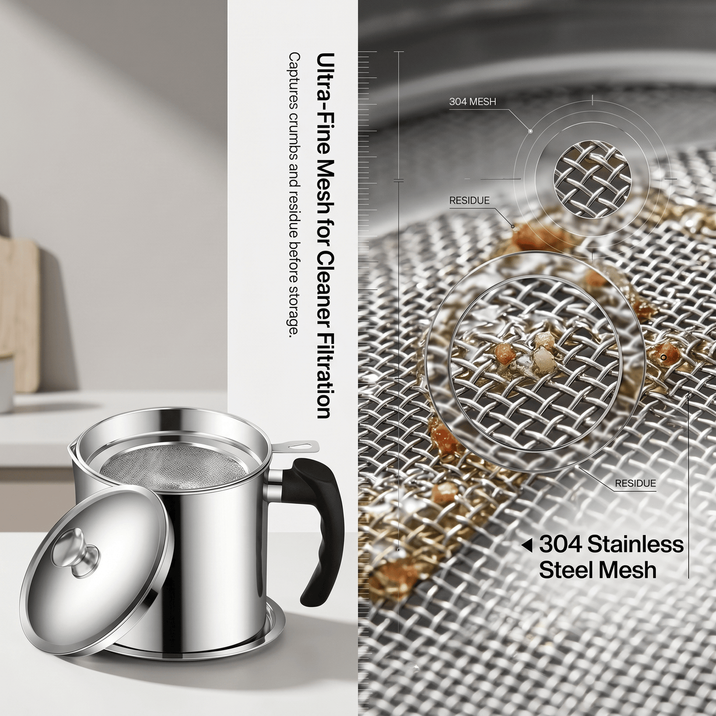 Stainless Steel Oil Strainer Pot-Say Goodbye to Waste, Hello to a Healthier Kitchen!