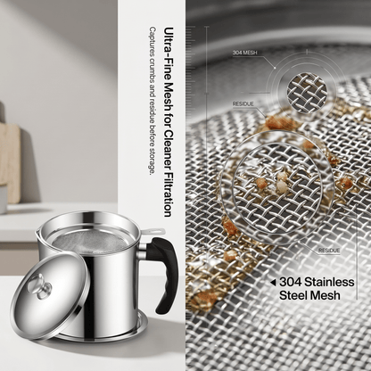 Stainless Steel Oil Strainer Pot-Say Goodbye to Waste, Hello to a Healthier Kitchen!