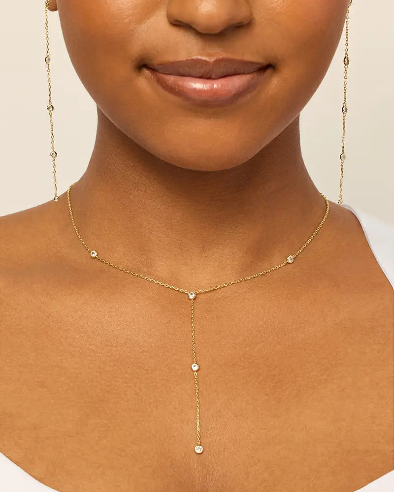 ✨14K Gold Plated Women's Lariat Cubic Zirconia Station Necklace for Women