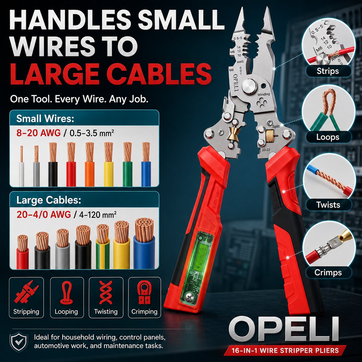 ⚡ 16-in-1 Electrical Pliers with Voltage Tester - Heavy-Duty Wire Stripper for Pros & DIYers!