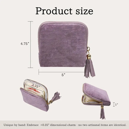 Travel Jewelry Bag Portable Organizer with 5 Compartments Velvet Satin Lining Tassel Zipper