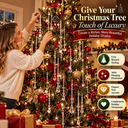 ✨ Sparkling Crystal-Like Christmas Garland – Hanging Teardrop Bead Strands for Elegant Holiday Tree Decor 🎄
