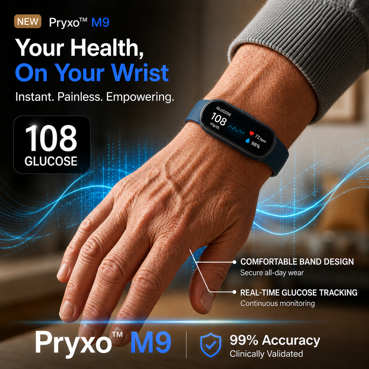 🔥80% OFF Launch Offer 🏆 2026 M9 Non-Invasive Smart Band 📈12 health reports - No-Prick