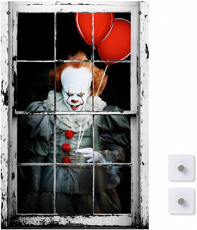 👁️ [Scare Neighbors] 3D Halloween Window Poster: Realistic Horror Scene