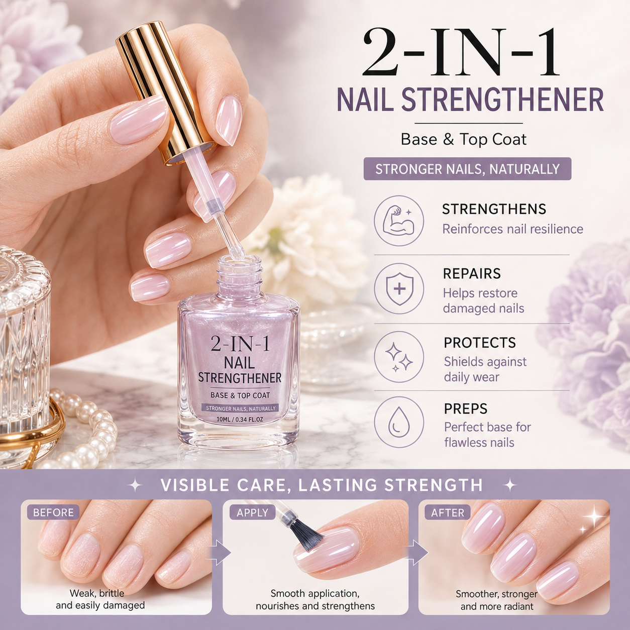 💅 40% OFF !! ⏰ Lilac Glossy Nail Strengthener – Strengthen Weak Nails & Restore Natural Shine — Devareon®