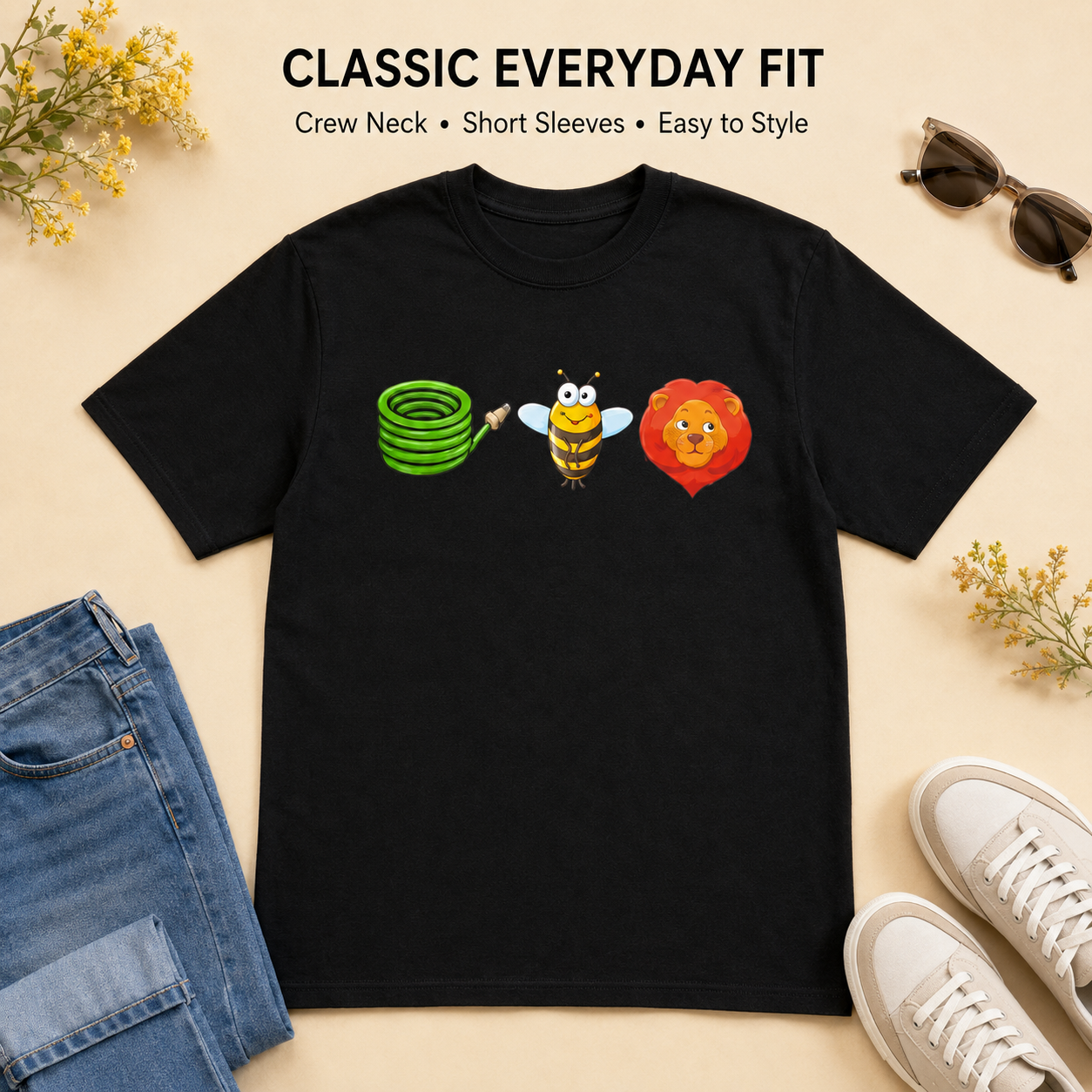 The Hose Bee Lion Tee – Funny Animal Cartoon Unisex Short Sleee T-Shirt