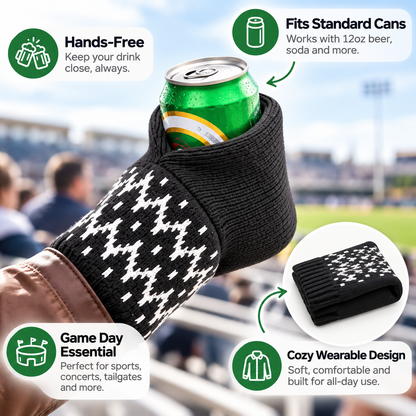 🍻 Hands-Free Wearable Can Holder – Cozy Knit Drink Sleeve for Game Day