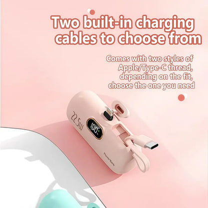 5000mAh Mini Portable Charger with 22.5W Output, Features Two USB Ports (Type-C & USB-A) and Digital Power Display