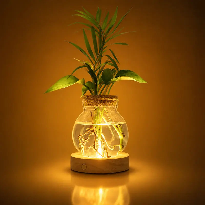 LED Plant Propagation Vase with Wooden Base