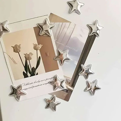 10 Pcs Silver Star-Shaped Decorative Fridge Magnets