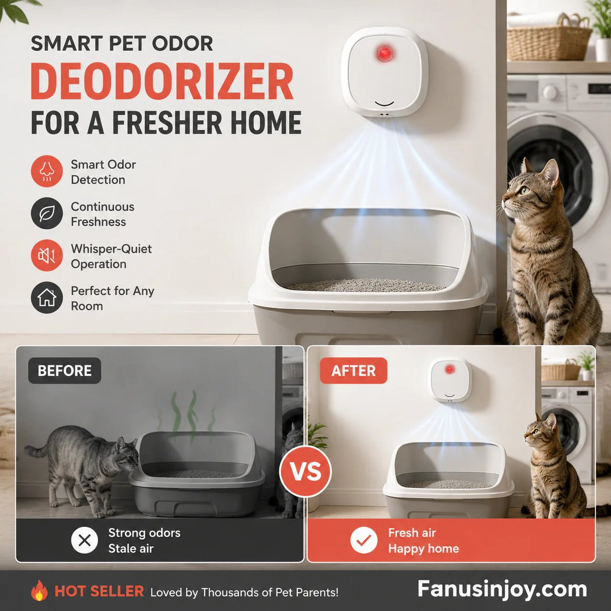 🎉🔥 49% OFF! 🌬️Say goodbye to unpleasant odors with it! Smart Quiet Pet Odor Eliminator