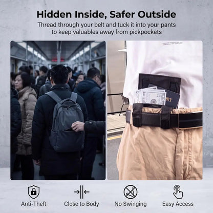 🔒 Anti-Theft Travel Waist Pouch – Slim Passport, Phone & ID Holder
