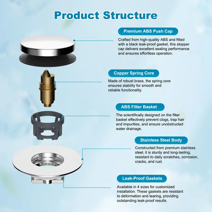 Brass & SS Anti-Clogging Deodorizing Bathtub Drain Stopper with Hair Catcher