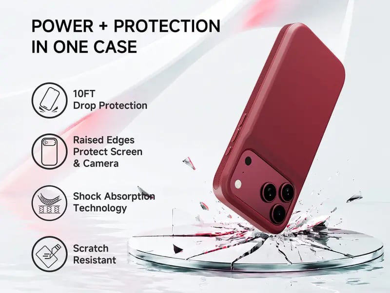 🔋 PinkBird Power Case for iPhone  – Slim Protective Battery Case & Dual Charging Power Bank Kit, Type-C Fast Charge, Lightweight Lightweight & Perfect Couple Gift