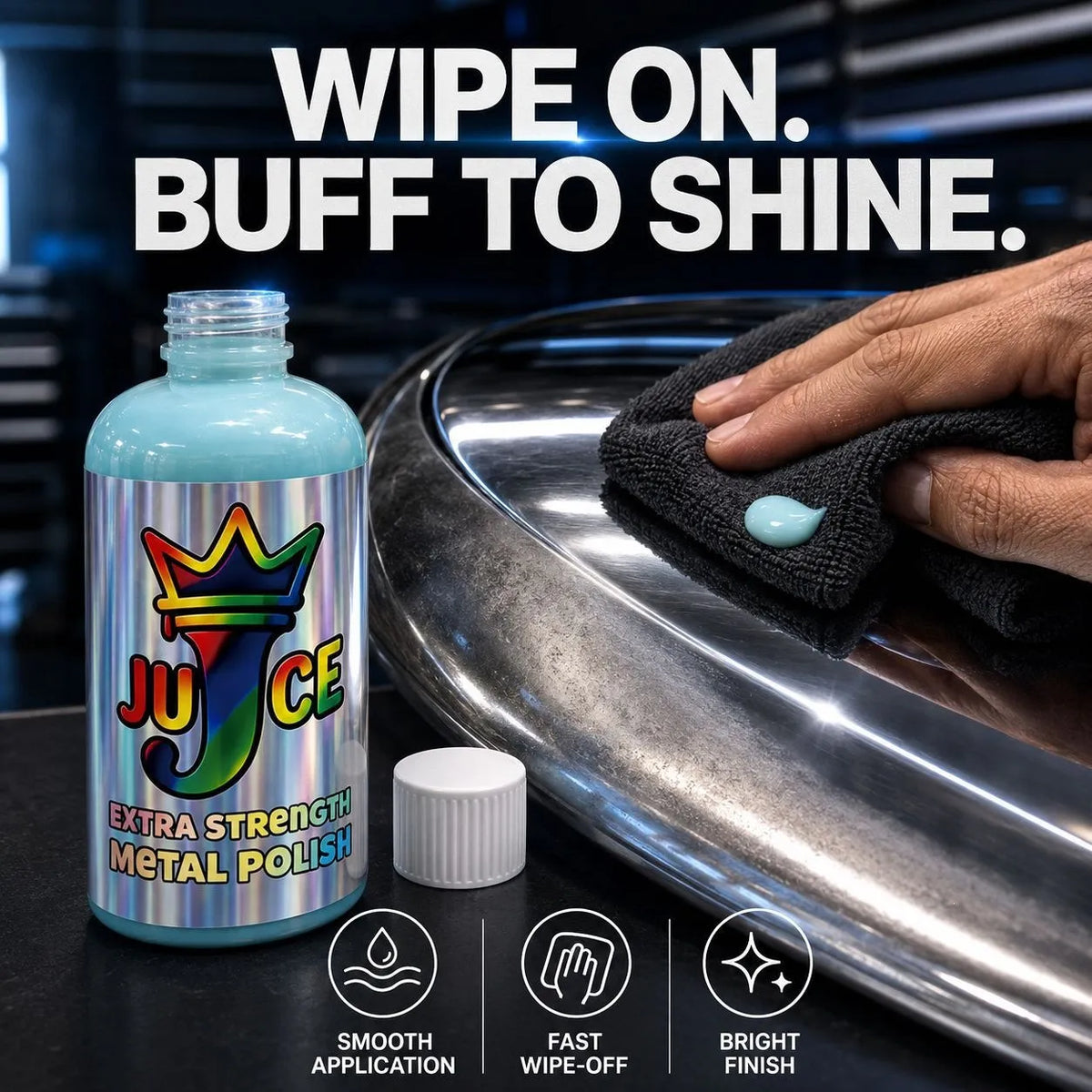 Wipe on buff to shine metal polish application